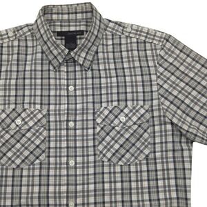 Calvin Klein Jeans Safari Shirt Short Sleeve Button Up Grey Plaid Mens Medium‎